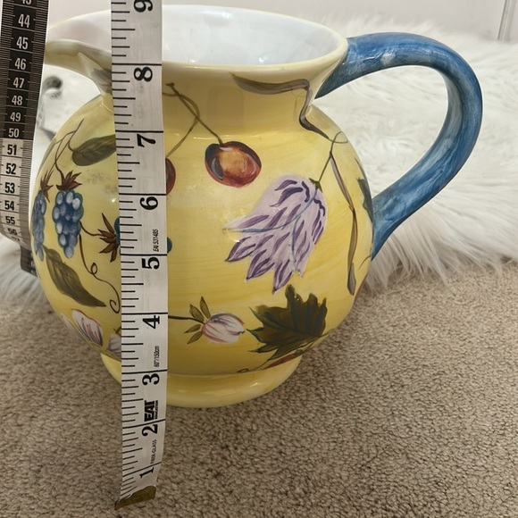 Zrike Floral Yellow and Blue Ceramic Pitcher decorative - Picture 4 of 6